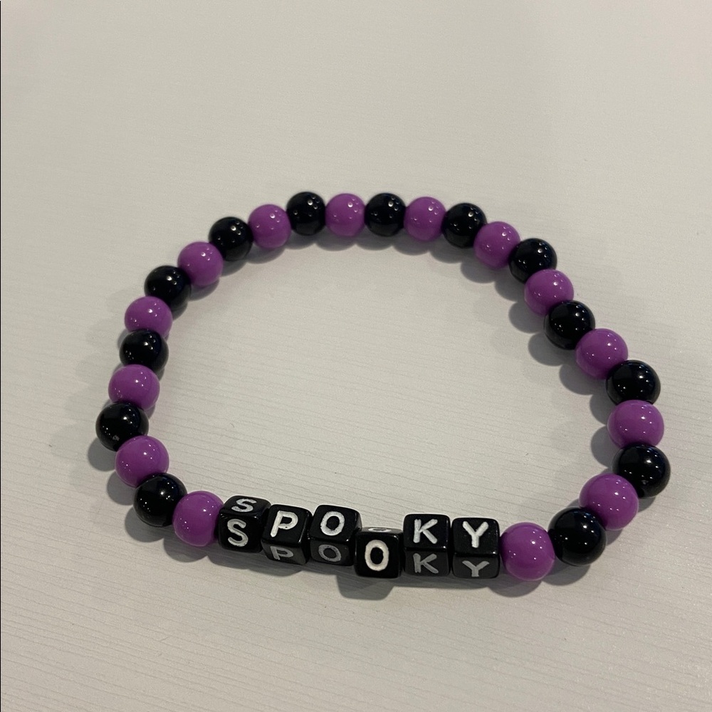 Purple and Black Beaded Bracelet with 'Spooky' Letters